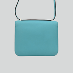 Hermès Constance 18 Bleu Atoll/Ficelle Lizard buckle Swift Palladium Hardware | Randolph Goods