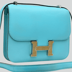 Hermès Constance 18 Bleu Atoll/Ficelle Lizard buckle Swift Palladium Hardware | Randolph Goods