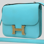 Hermès Constance 18 Bleu Atoll/Ficelle Lizard buckle Swift Palladium Hardware | Randolph Goods