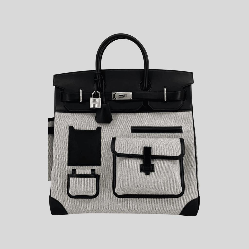Hermès HAC (Haut à Courroies) 40 Limited Edition Cargo Noir Swift and Toile Palladium Hardware