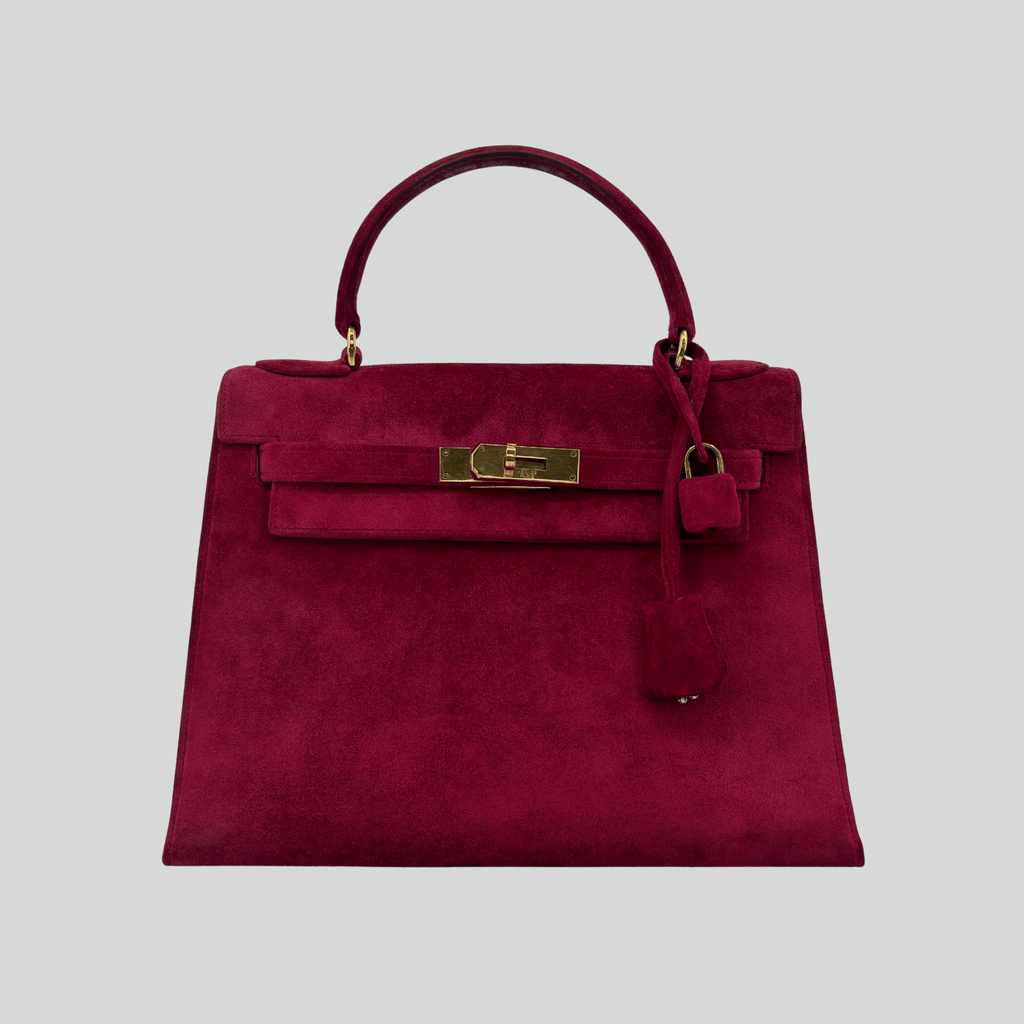 Hermès Kelly 28 Pink Doblis Suede Leather Gold Hardware | Randolph Goods