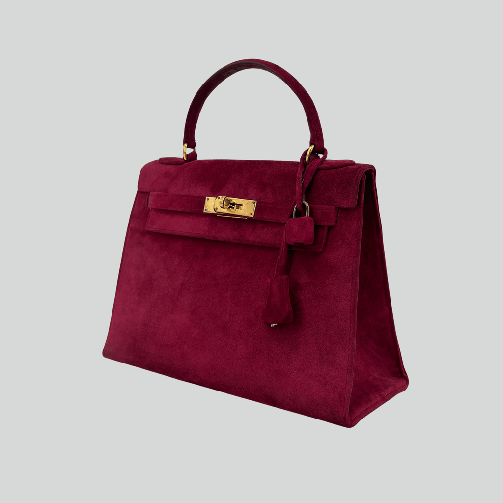 Hermès Kelly 28 Pink Doblis Suede Leather Gold Hardware | Randolph Goods