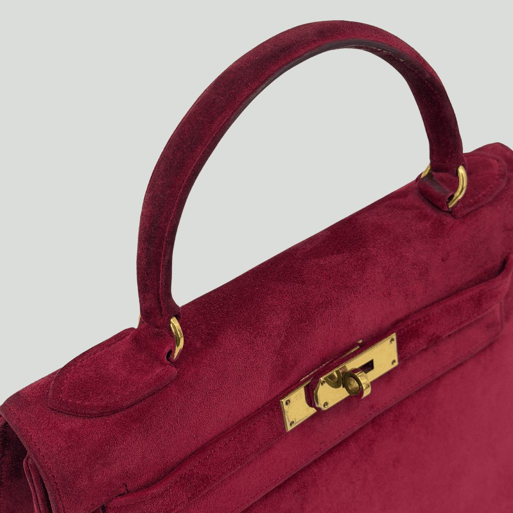 Hermès Kelly 28 Pink Doblis Suede Leather Gold Hardware | Randolph Goods
