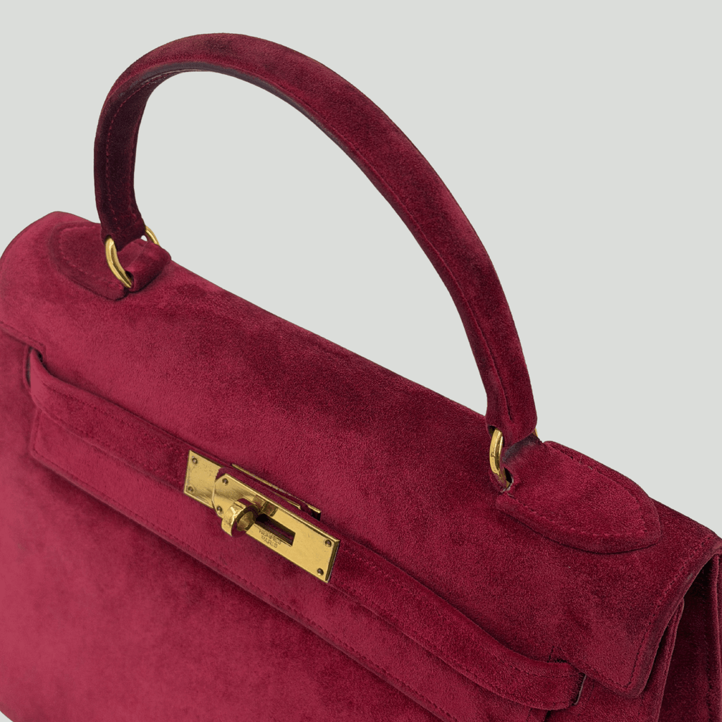 Hermès Kelly 28 Pink Doblis Suede Leather Gold Hardware | Randolph Goods