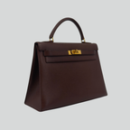 Hermès Kelly 32 Sellier Marron Foncé Courchevel Gold Hardware | Randolph Goods