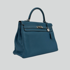 Hermès Kelly 35 Bleu Jean Clemence Palladium Hardware | Randolph Goods