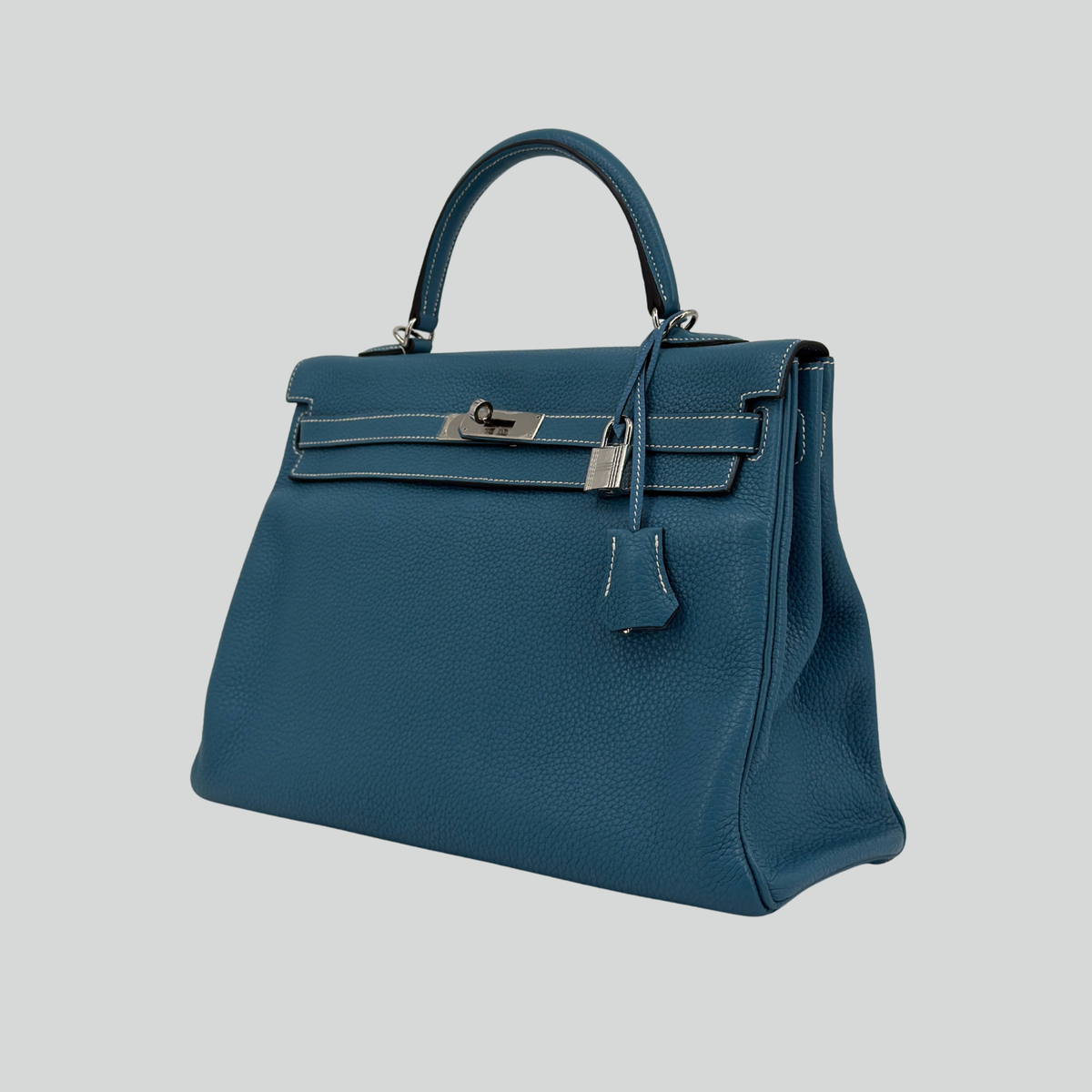 Hermès Kelly 35 Bleu Jean Clemence Palladium Hardware | Randolph Goods