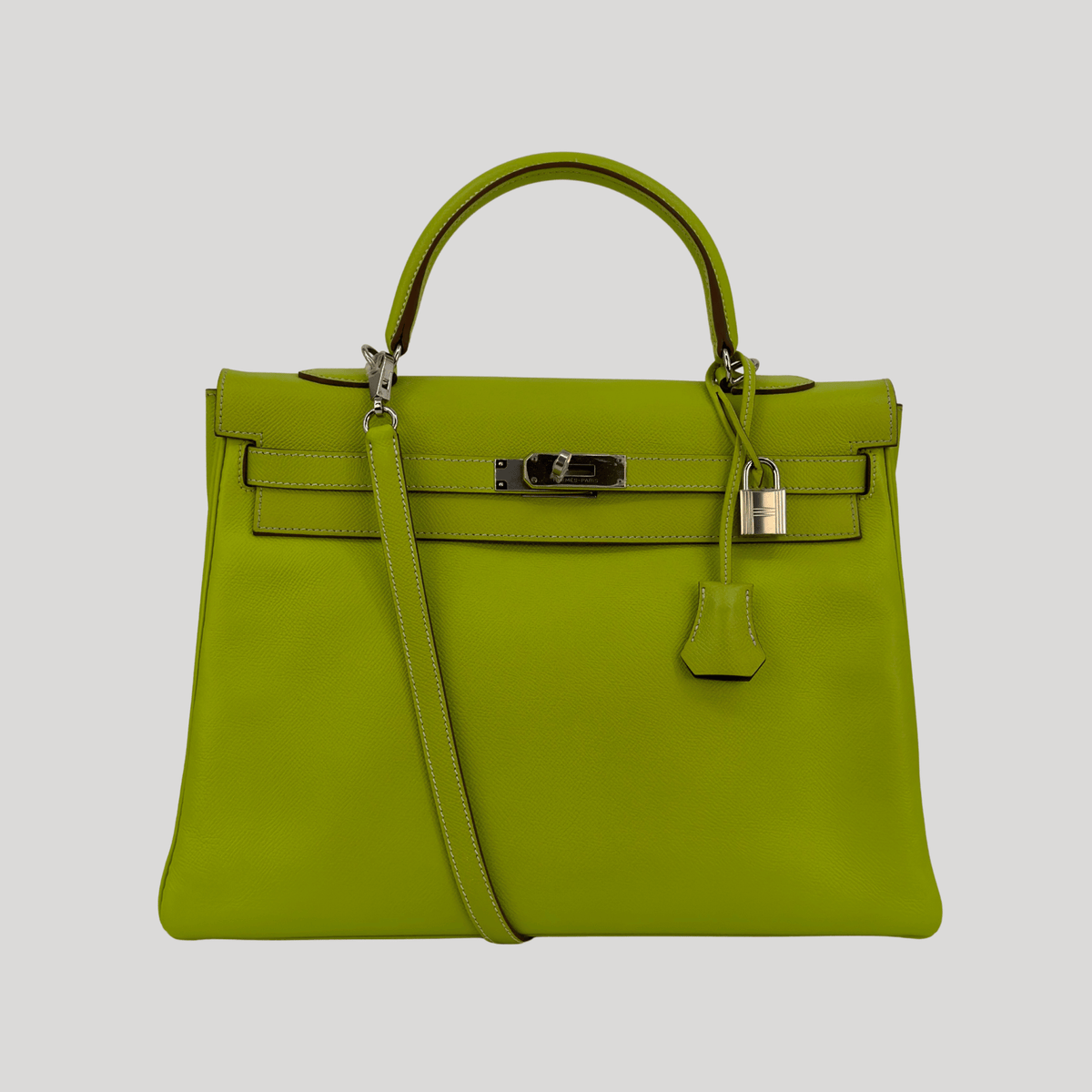 Hermès Kelly 35 Candy Collection Verso Kiwi/Lichen Epsom Palladium Hardware | Randolph Goods