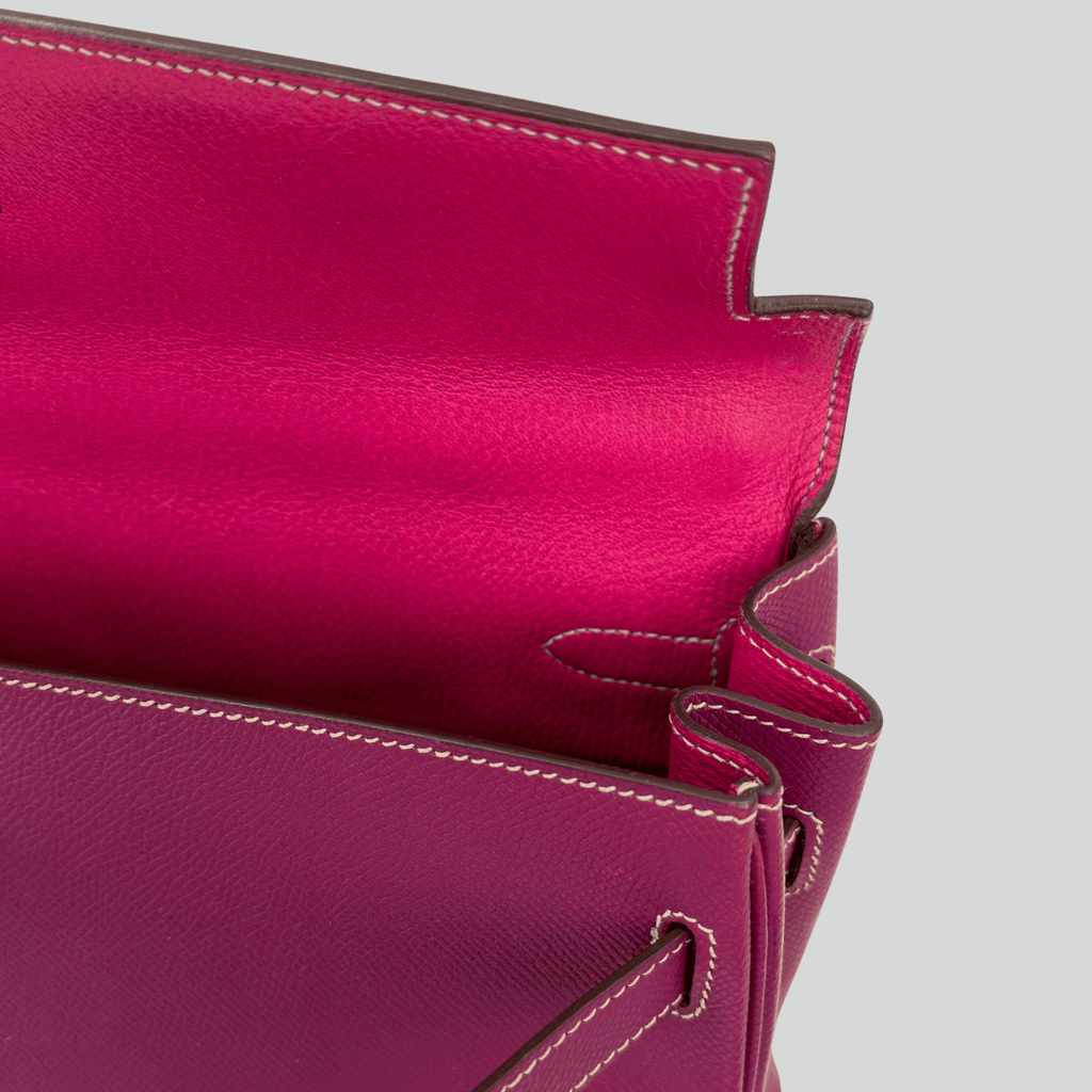 Hermès Kelly 35 Candy Collection Verso Tosca/Rose Tyrien interior Epsom Palladium Hardware | Randolph Goods