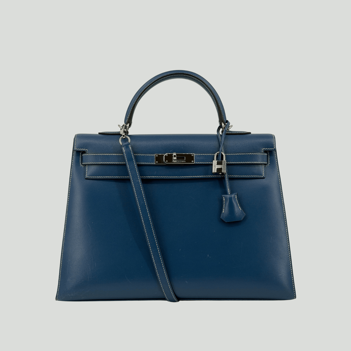 Hermès Kelly 35 Sellier Bleu de Prusse Box Palladium Hardware | Randolph Goods