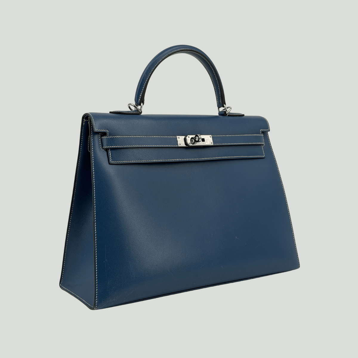 Hermès Kelly 35 Sellier Bleu de Prusse Box Palladium Hardware | Randolph Goods