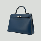 Hermès Kelly 35 Sellier Bleu de Prusse Box Palladium Hardware | Randolph Goods