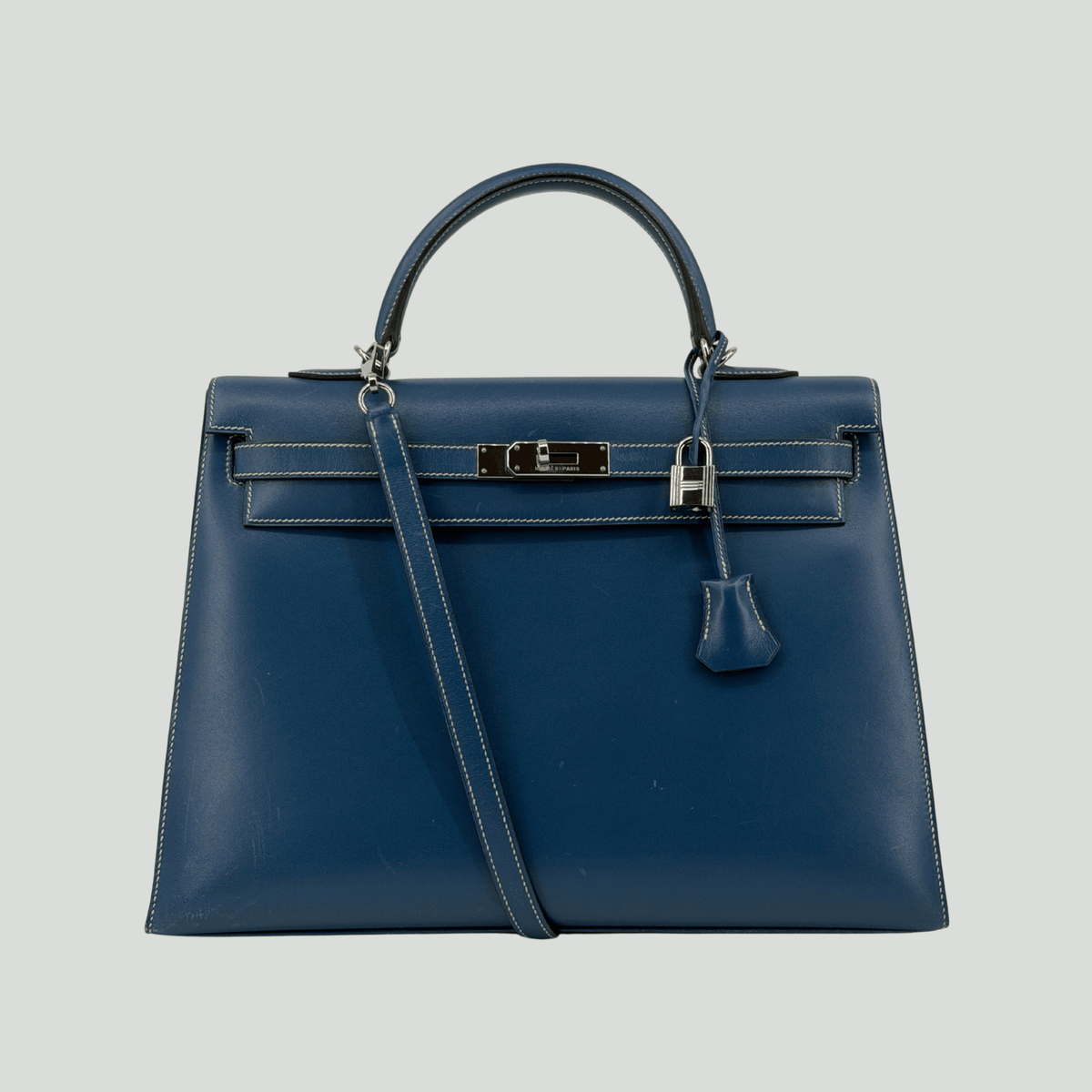 Hermès Kelly 35 Sellier Bleu de Prusse Box Palladium Hardware | Randolph Goods