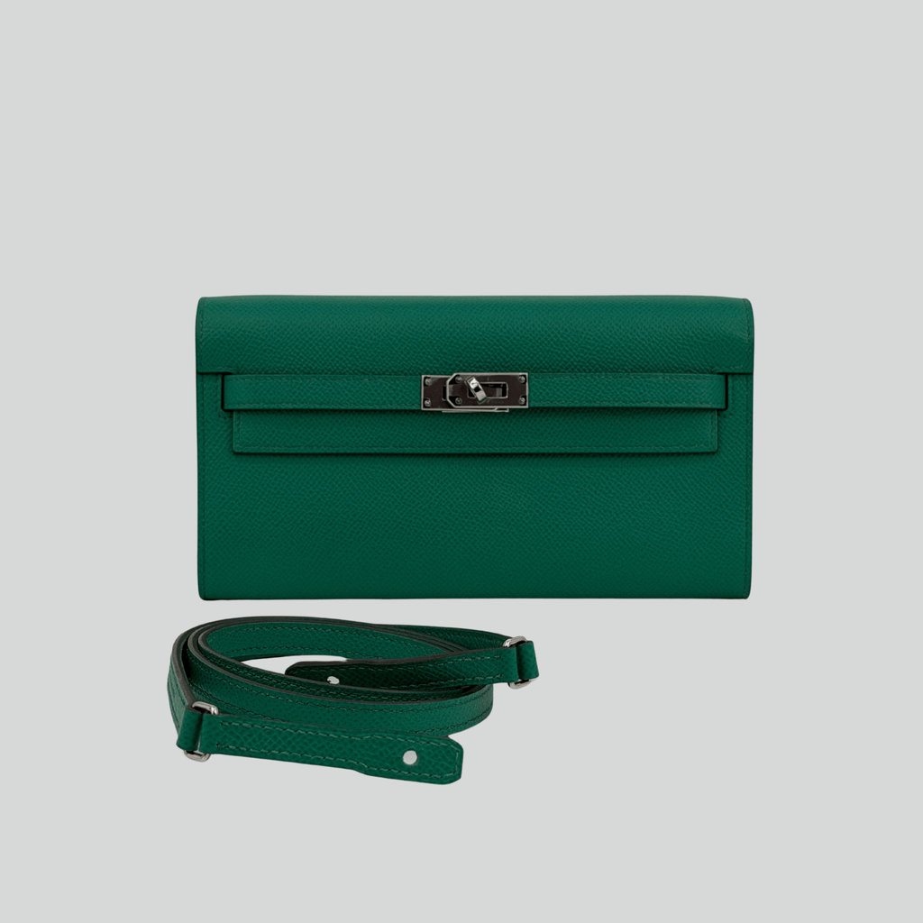 Hermès Kelly To Go Verso Vert Jade/Bleu Brume Epsom Palladium Hardware | Randolph Goods