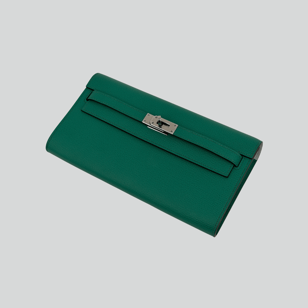 Hermès Kelly To Go Verso Vert Jade/Bleu Brume Epsom Palladium Hardware | Randolph Goods