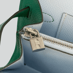 Hermès Kelly To Go Verso Vert Jade/Bleu Brume Epsom Palladium Hardware | Randolph Goods