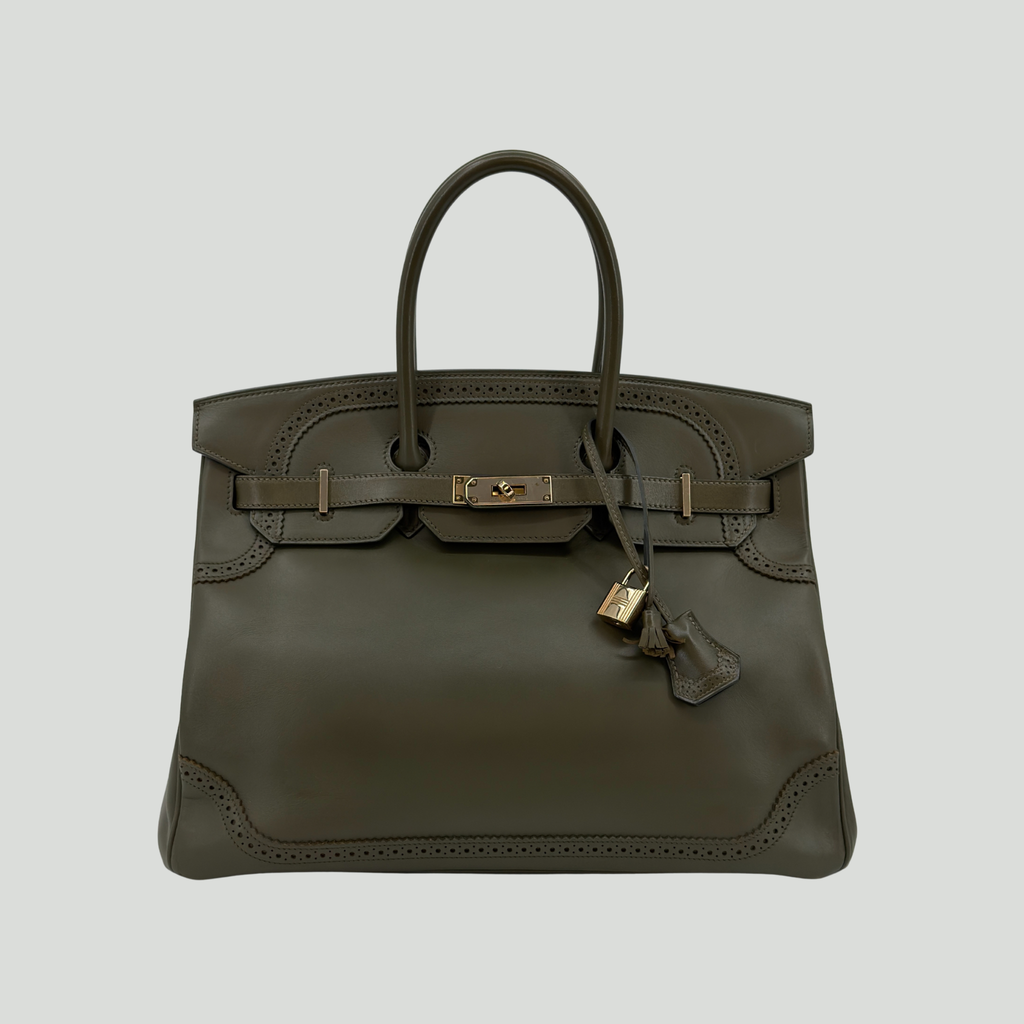 Hermès Limited Edition Birkin 35 “Ghillies” Vert Olive Tadelakt Permabrass Hardware