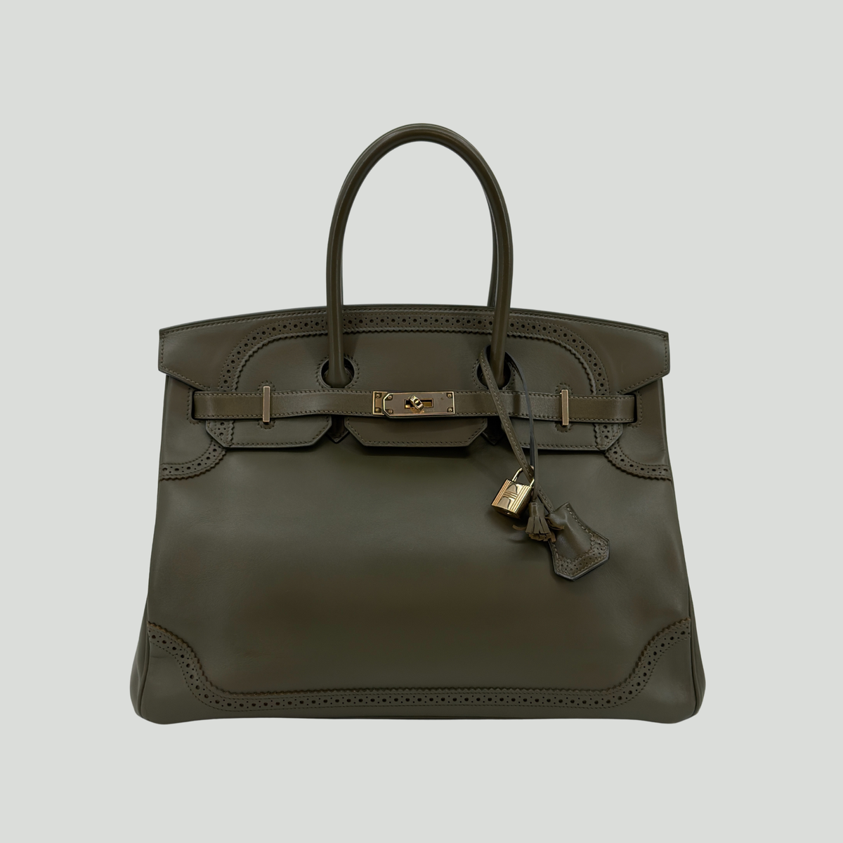 Hermès Limited Edition Birkin 35 “Ghillies” Vert Olive Tadelakt Permabrass Hardware