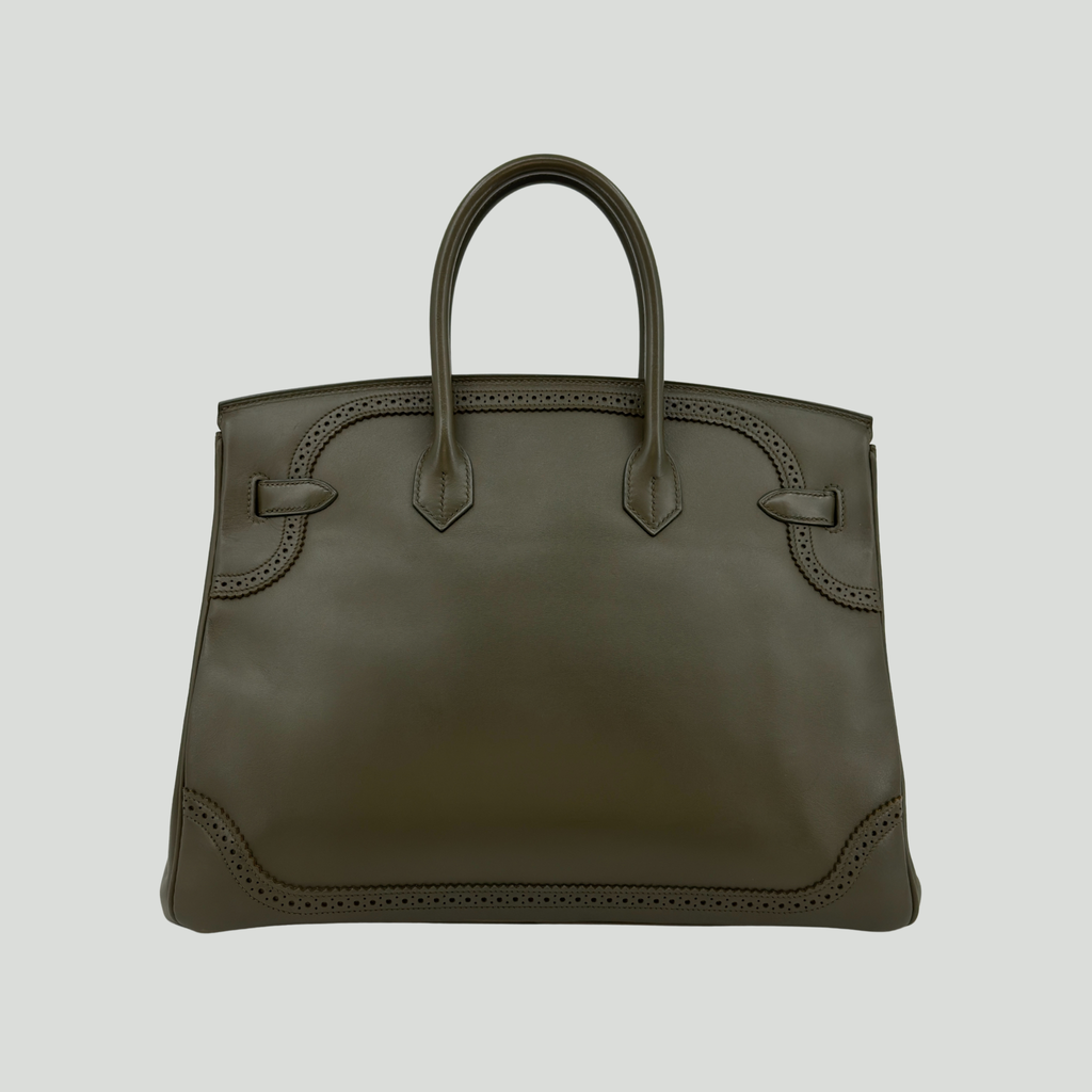 Hermès Limited Edition Birkin 35 “Ghillies” Vert Olive Tadelakt Permabrass Hardware