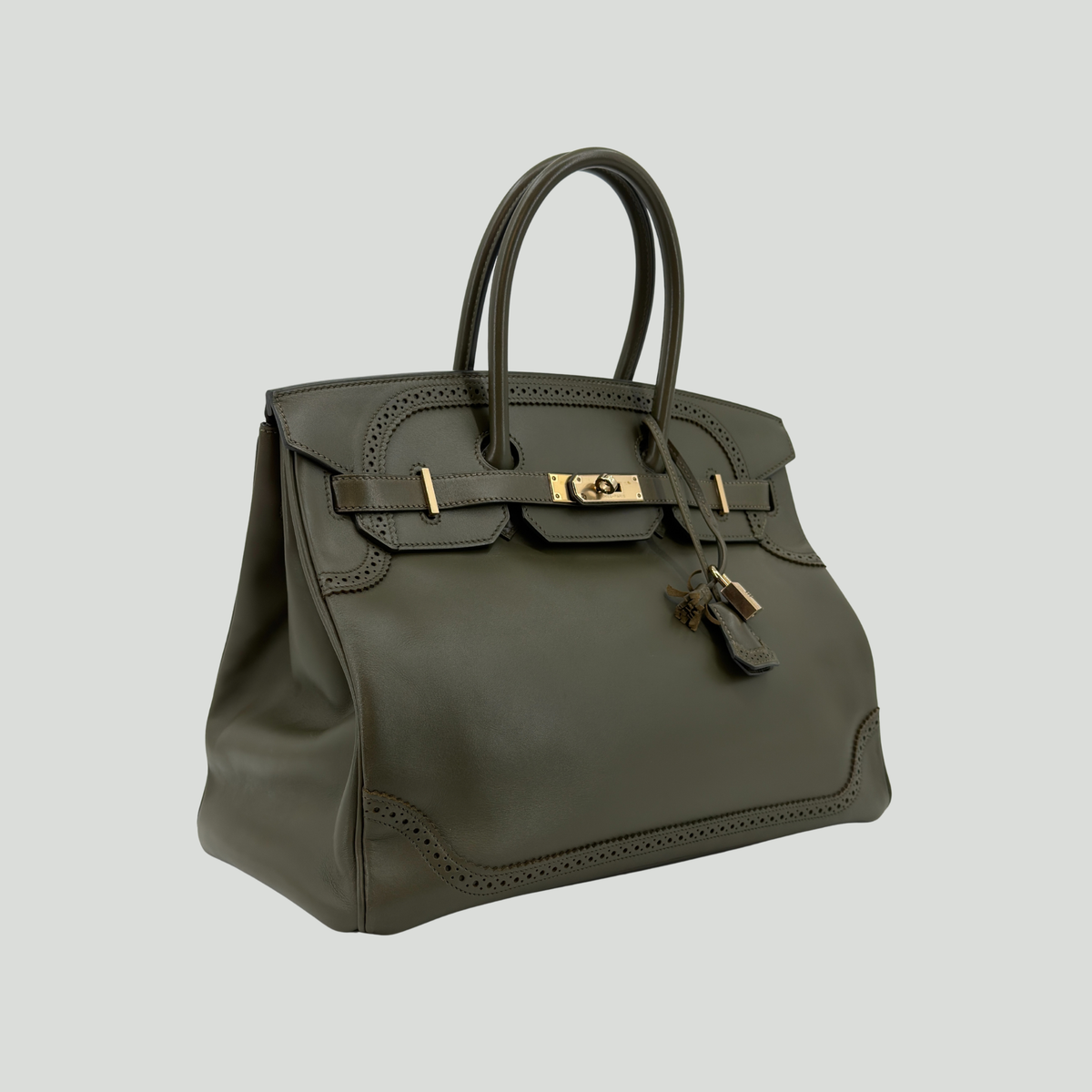Hermès Limited Edition Birkin 35 “Ghillies” Vert Olive Tadelakt Permabrass Hardware
