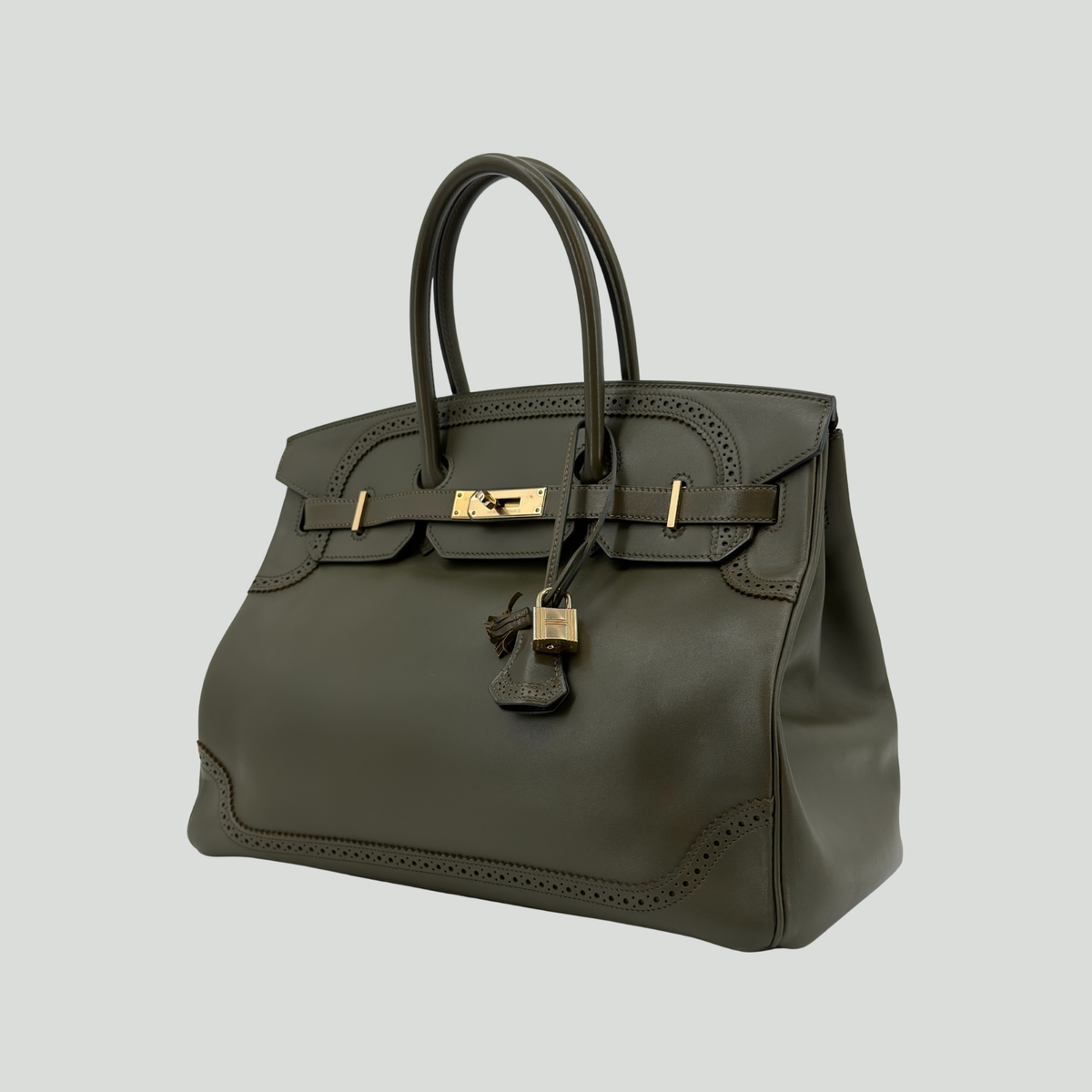 Hermès Limited Edition Birkin 35 “Ghillies” Vert Olive Tadelakt Permabrass Hardware