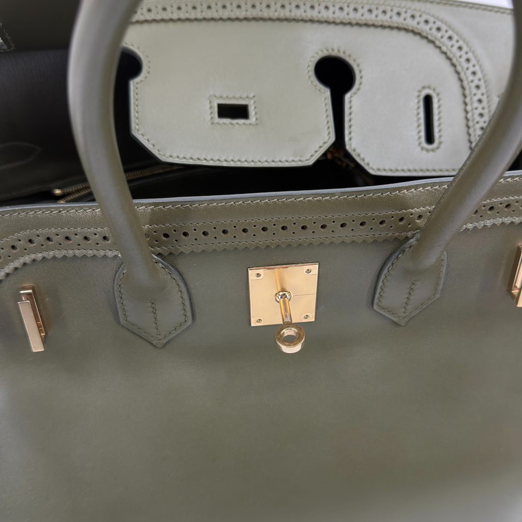 Hermès Limited Edition Birkin 35 “Ghillies” Vert Olive Tadelakt Permabrass Hardware