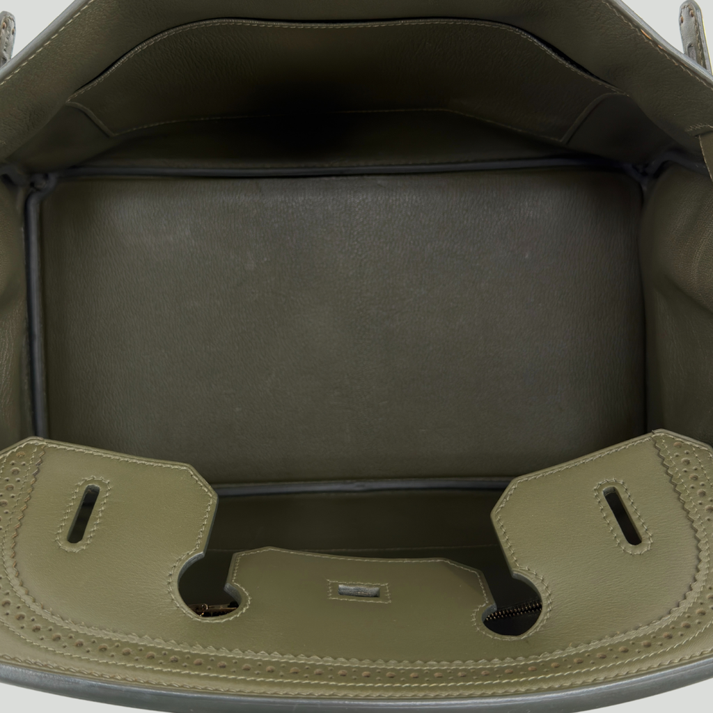 Hermès Limited Edition Birkin 35 “Ghillies” Vert Olive Tadelakt Permabrass Hardware