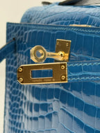 Hermès Kelly Pochette Bleu Izmir Alligator Gold Hardware