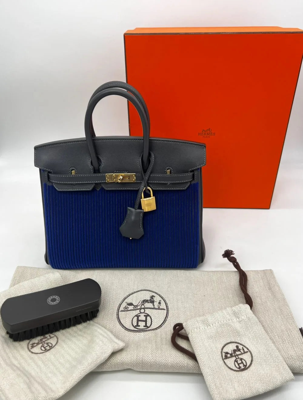 Hermès Birkin 25 Bleu Saphir Tuffetage & Caban Swift Leather