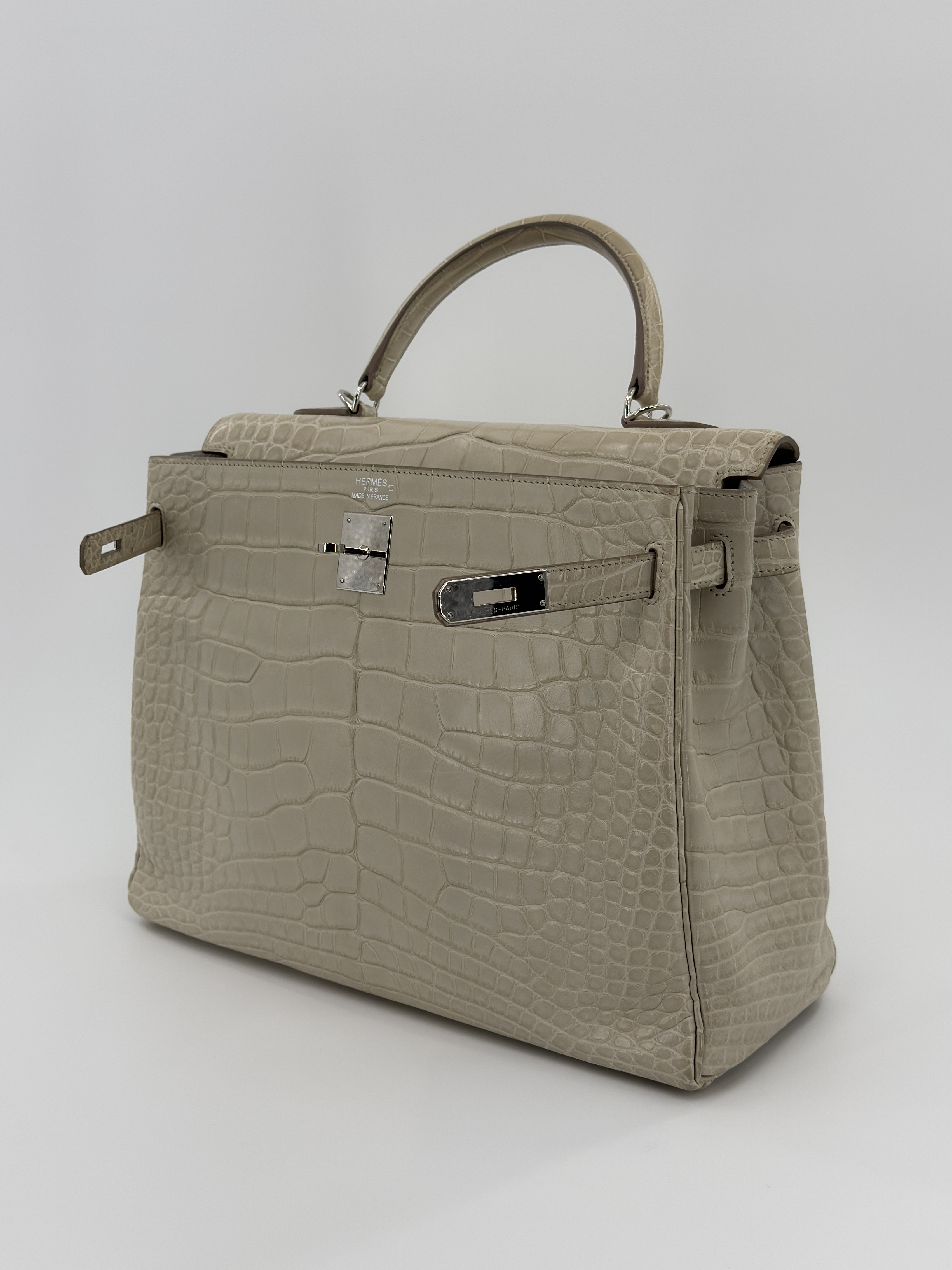 Hermès Kelly 35 Beton Matte Alligator Palladium Hardware