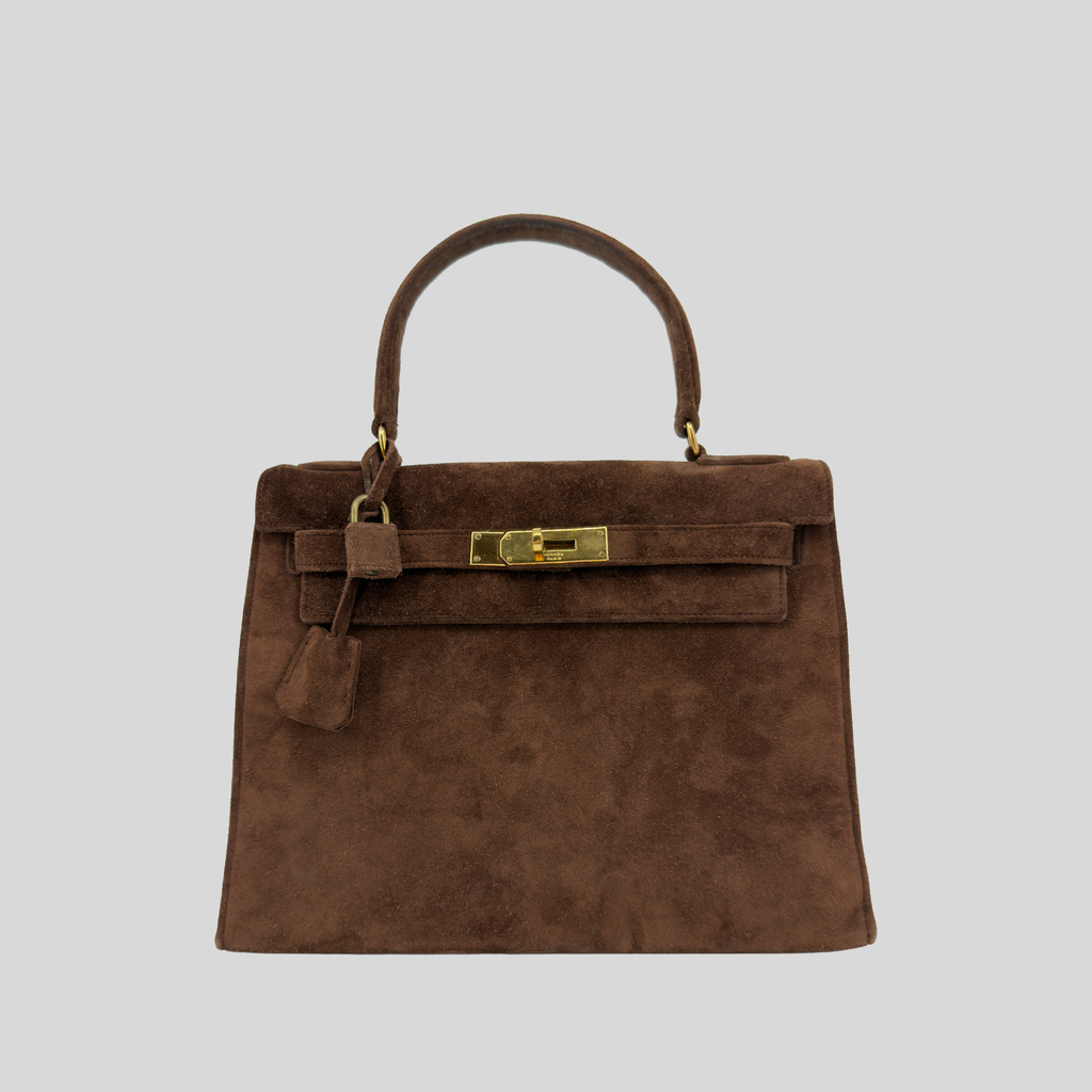 Hermès Kelly 28 Chocolate Doblis Suede Gold Hardware