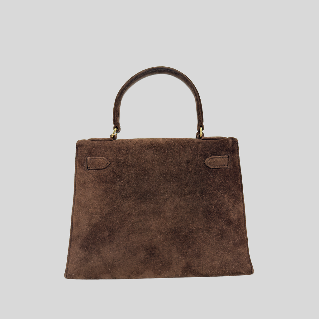 Hermès Kelly 28 Chocolate Doblis Suede Gold Hardware