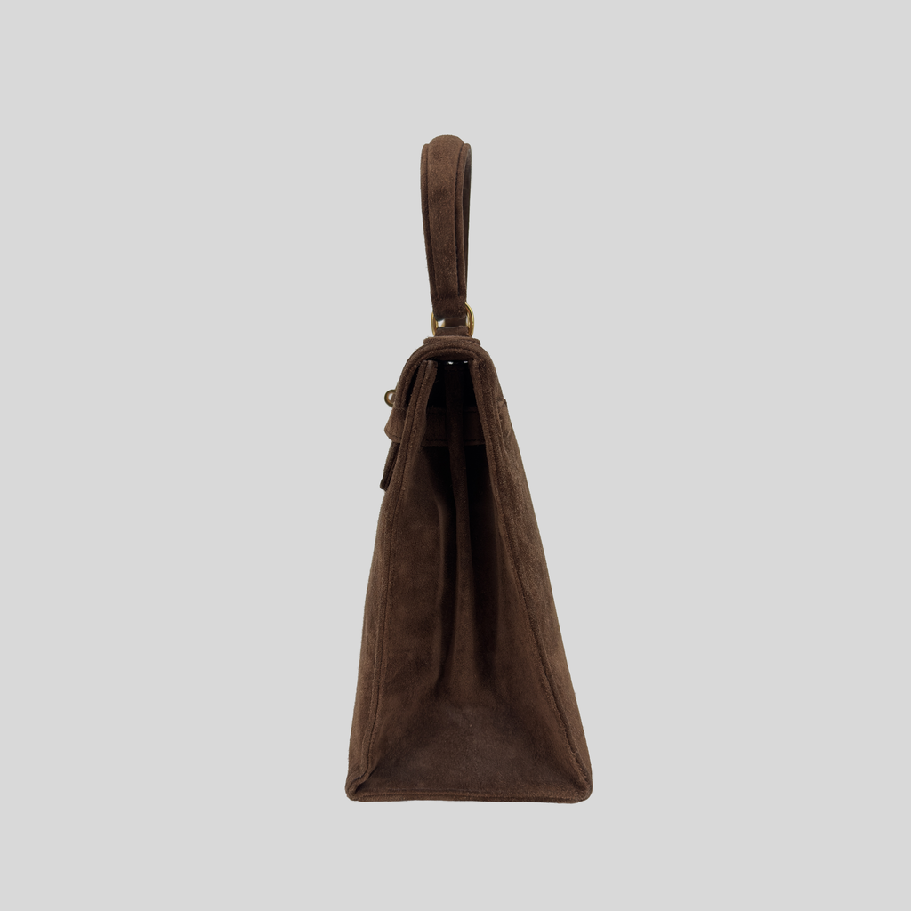 Hermès Kelly 28 Chocolate Doblis Suede Gold Hardware