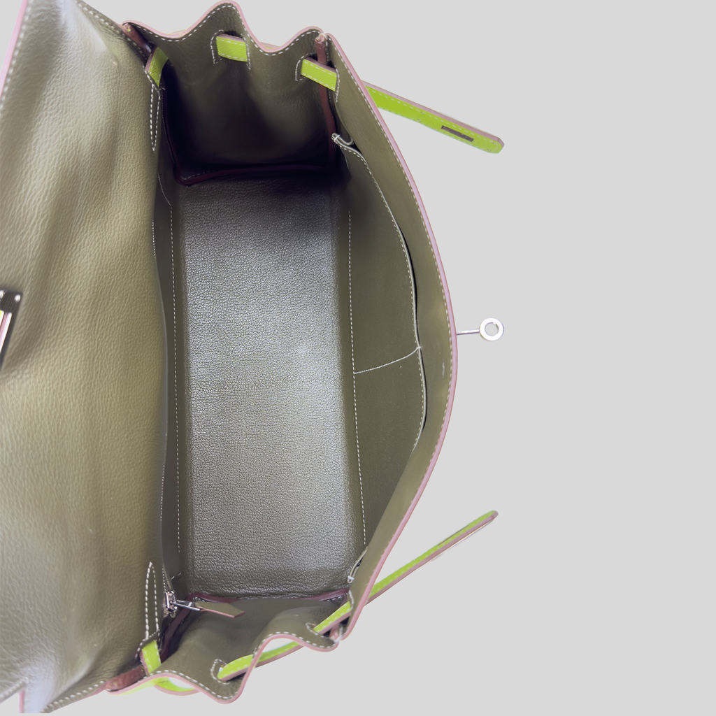 Hermès Kelly 35 Verso Candy Collection Kiwi / Vert Olive Epsom Palladium Hardware