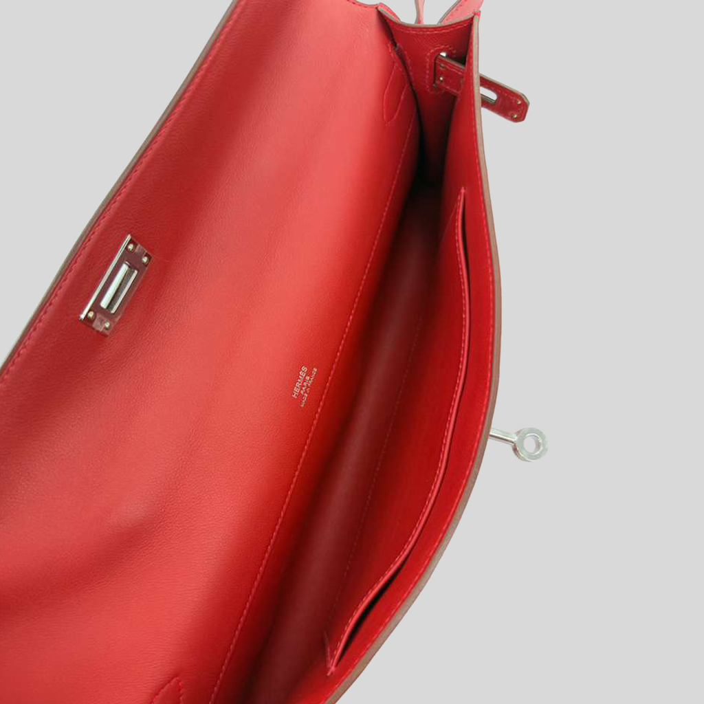 Hermès Kelly Cut Rouge Casaque Swift Palladium Hardware
