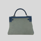 Kelly 32 Limited Edition Bleu de Galice Evercolor Leather and Ciel Veau Grizzly Suede  Permabrass Hardware