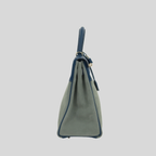 Kelly 32 Limited Edition Bleu de Galice Evercolor Leather and Ciel Veau Grizzly Suede  Permabrass Hardware