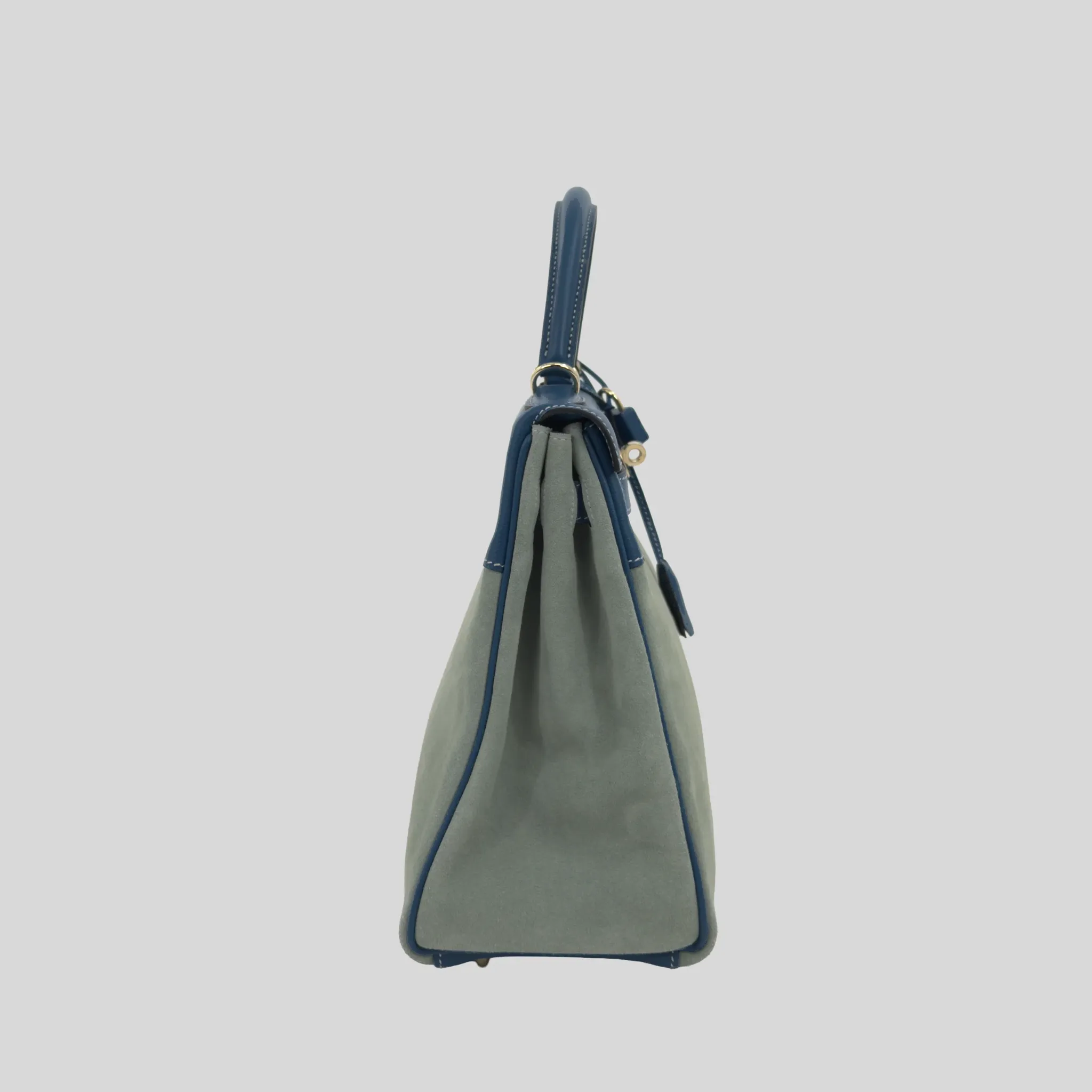 Kelly 32 Limited Edition Bleu de Galice Evercolor Leather and Ciel Veau Grizzly Suede  Permabrass Hardware