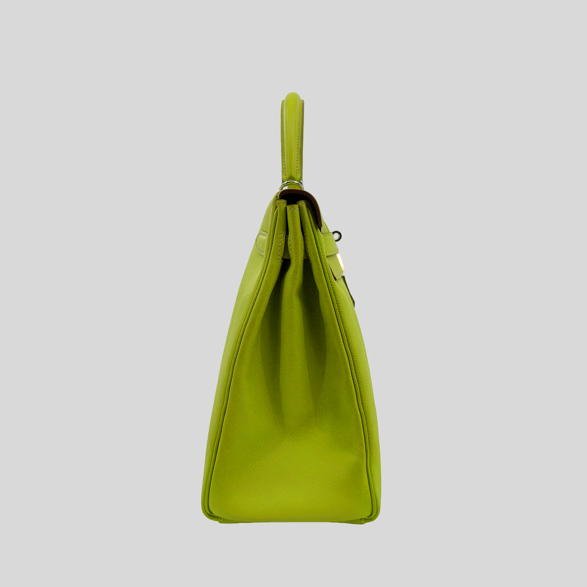 Hermès Kelly 35 Verso Candy Collection Kiwi / Vert Olive Epsom Palladium Hardware