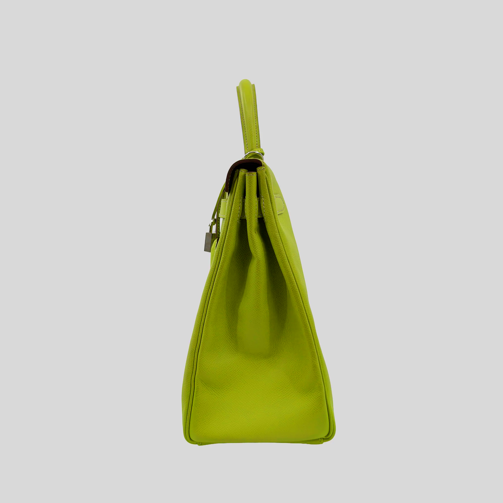 Hermès Kelly 35 Verso Candy Collection Kiwi / Vert Olive Epsom Palladium Hardware