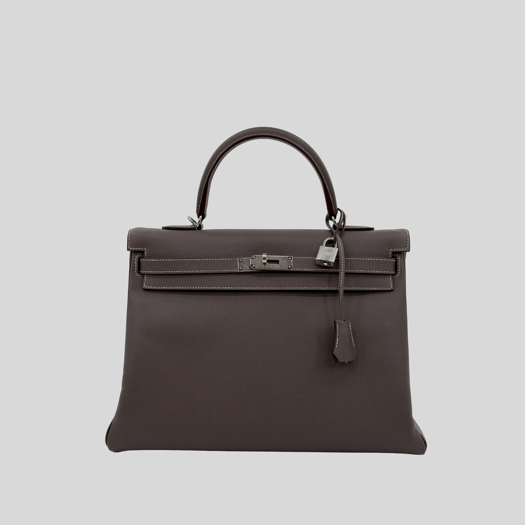 Hermès Kelly 35 Verso Étain / Bleu Thalassa Epsom Palladium Hardware