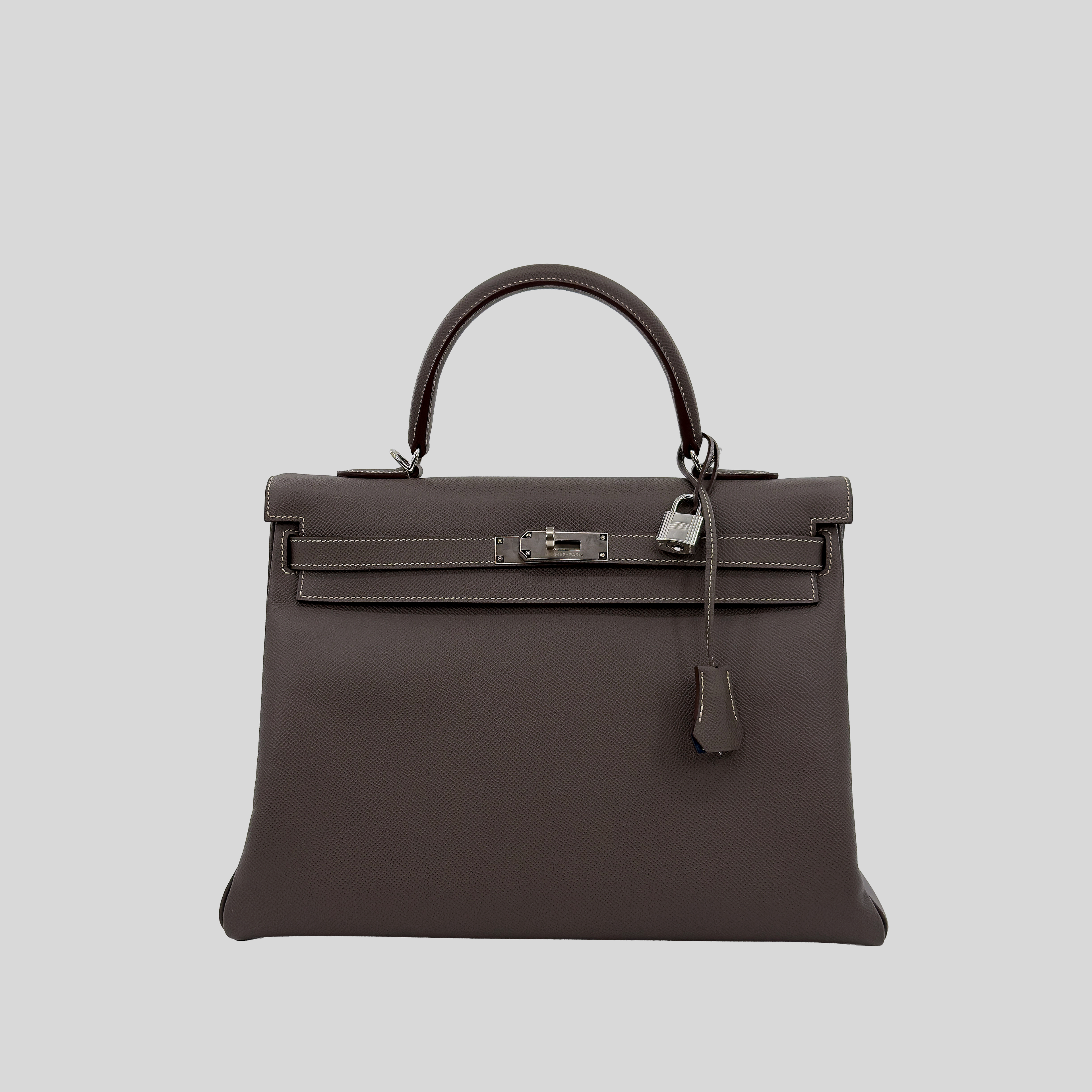 Hermès Kelly 35 Verso Étain / Bleu Thalassa Epsom Palladium Hardware