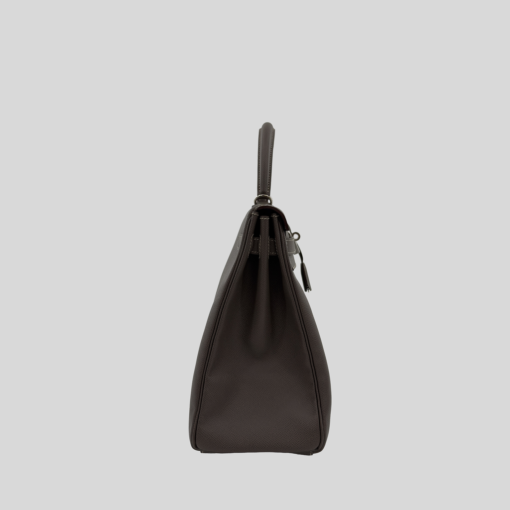 Hermès Kelly 35 Verso Étain / Bleu Thalassa Epsom Palladium Hardware