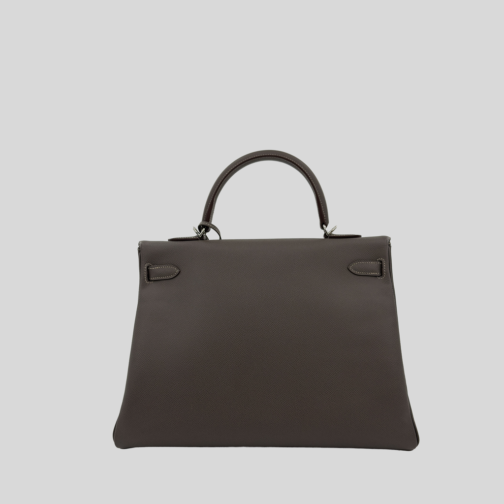 Hermès Kelly 35 Verso Étain / Bleu Thalassa Epsom Palladium Hardware