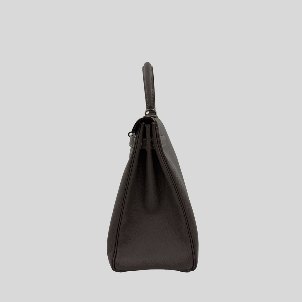 Hermès Kelly 35 Verso Étain / Bleu Thalassa Epsom Palladium Hardware