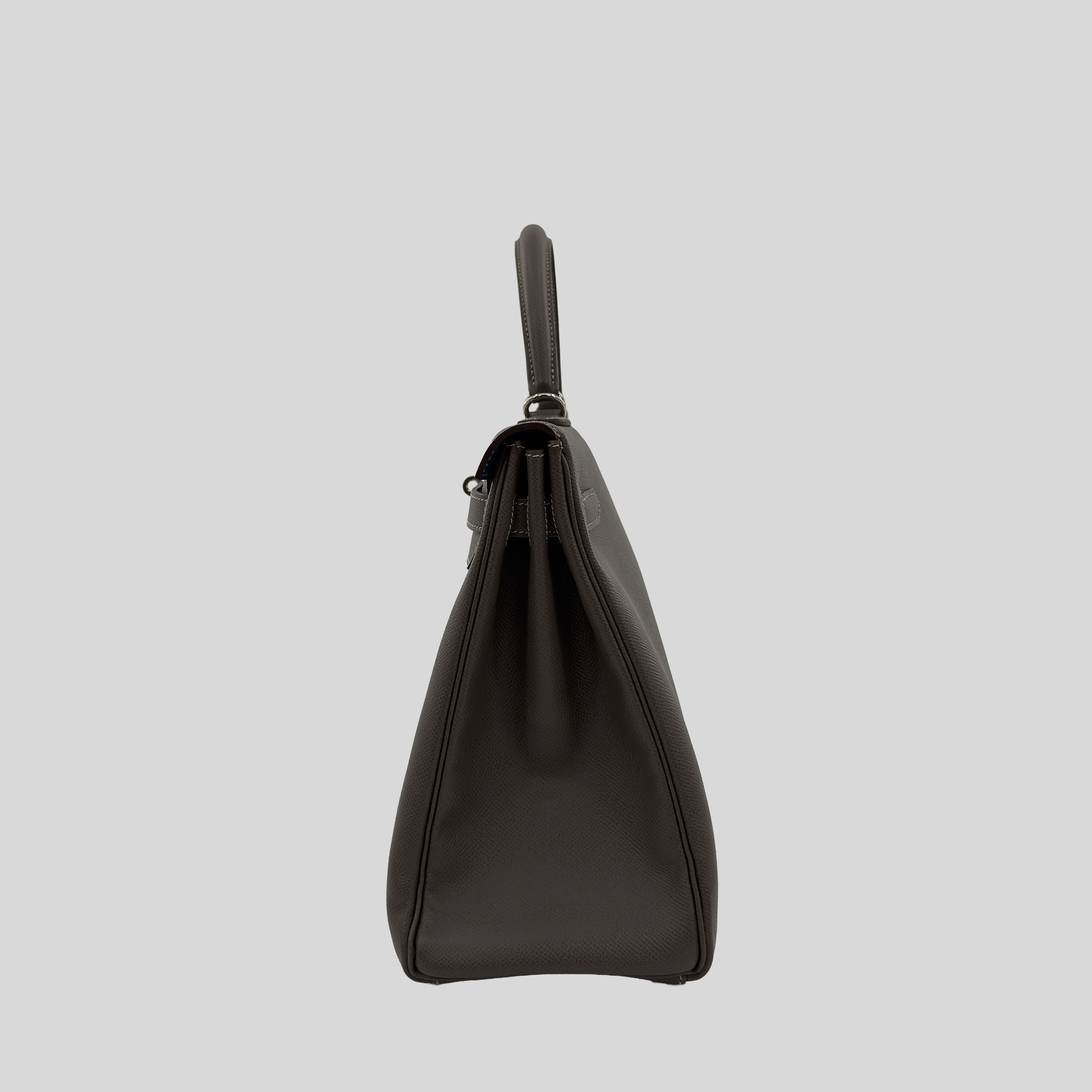 Hermès Kelly 35 Verso Étain / Bleu Thalassa Epsom Palladium Hardware