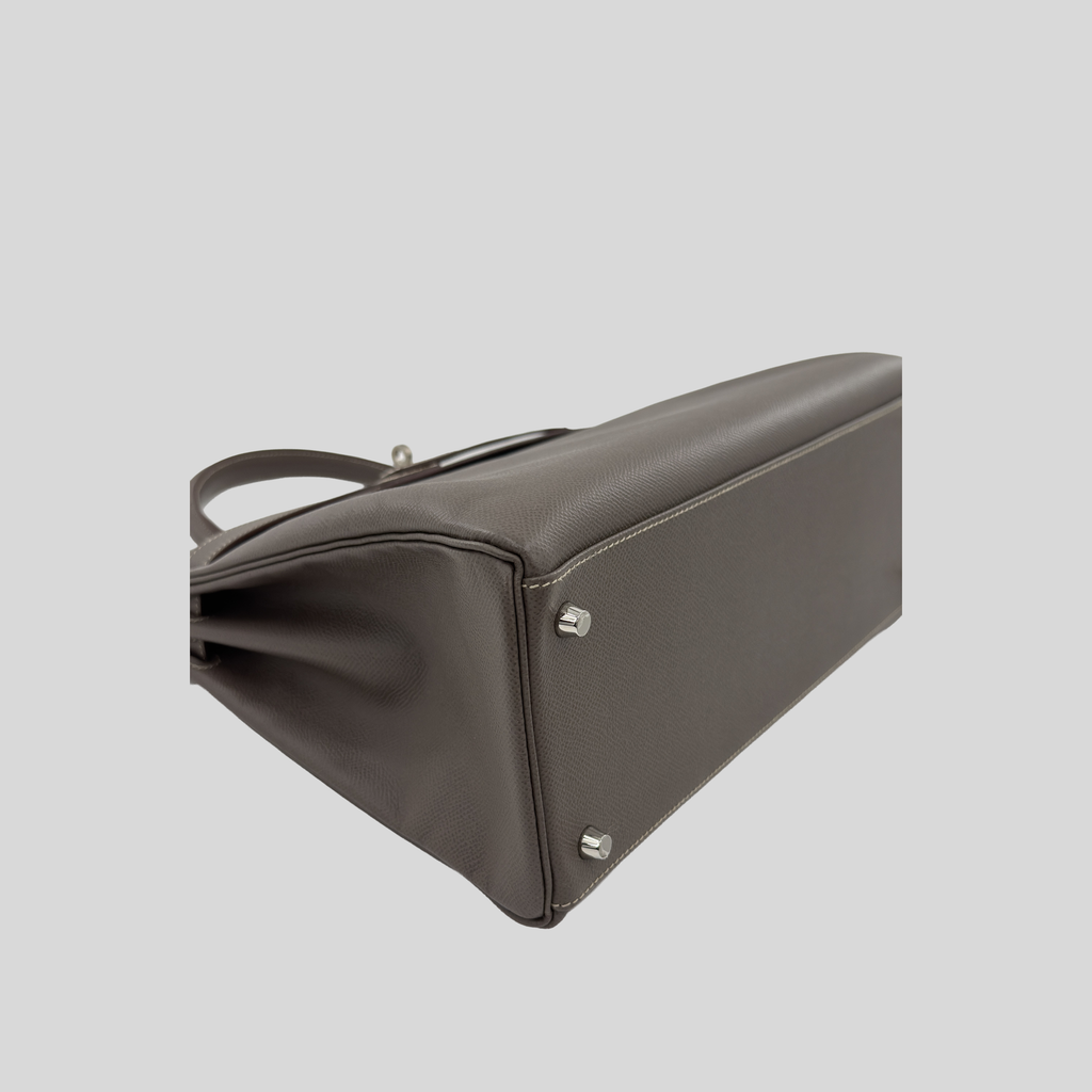 Hermès Kelly 35 Verso Étain / Bleu Thalassa Epsom Palladium Hardware