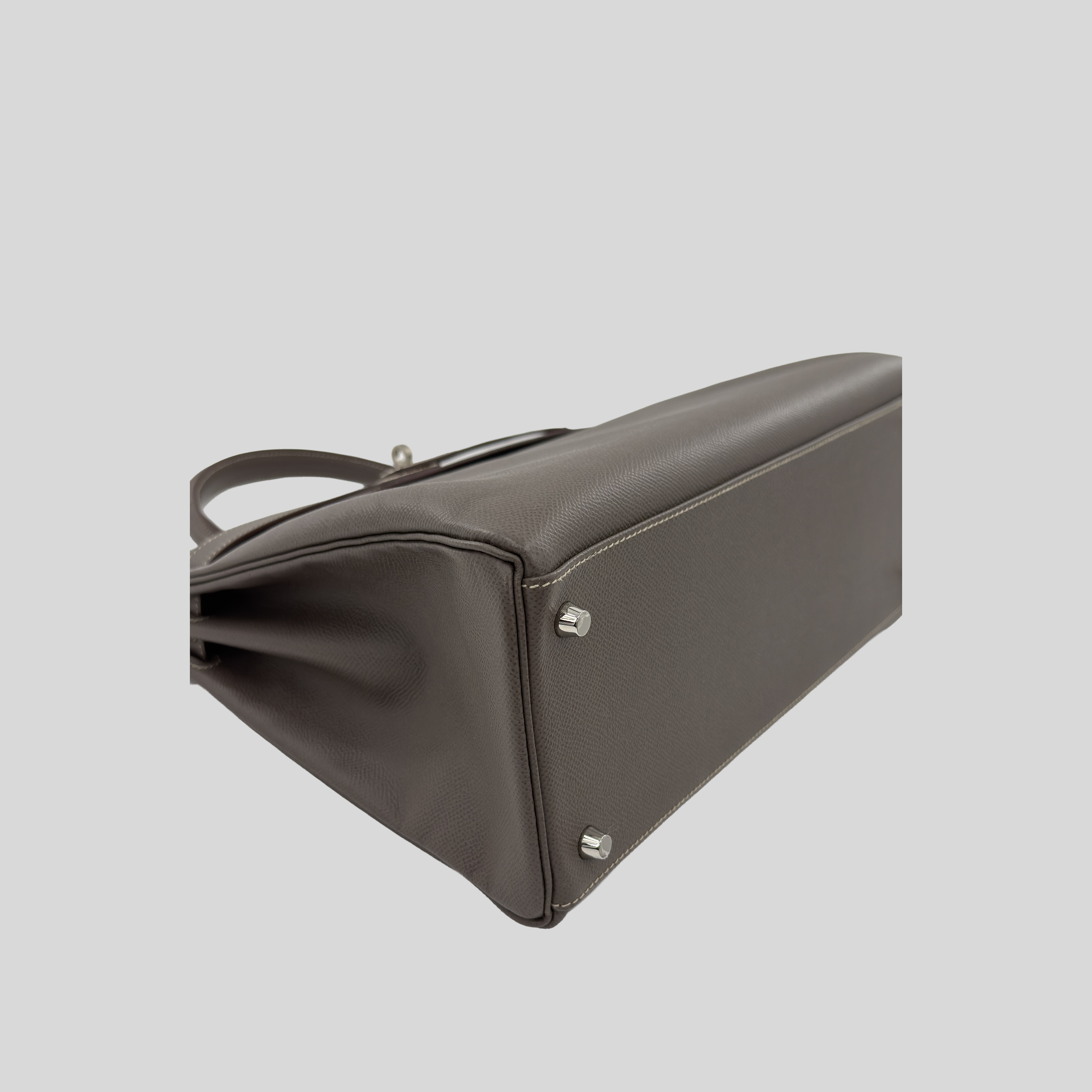 Hermès Kelly 35 Verso Étain / Bleu Thalassa Epsom Palladium Hardware