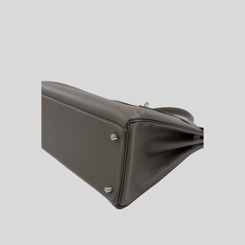 Hermès Kelly 35 Verso Étain / Bleu Thalassa Epsom Palladium Hardware