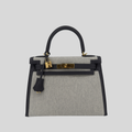 Hermès Kelly 28 Ardoise Swift and Toile Canvas Gold Hardware